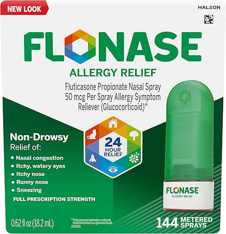 Spray Nasal Alívio de Alergia, Medicamento para Alergia Não Sonolento de 24 Horas, Spray Nasal Medido – 144 Sprays – Alívio de Alergia de Outono e Sazonal - Flonase
