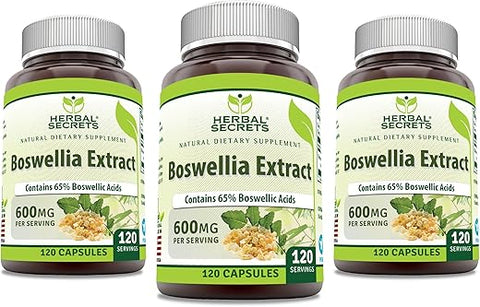 Extrato de Boswellia Serrata (65% Ácidos Boswélicos) 600 mg Cápsulas | Sem GMO | Sem Glúten (120 | 3 Pacotes) - Herbal Secrets