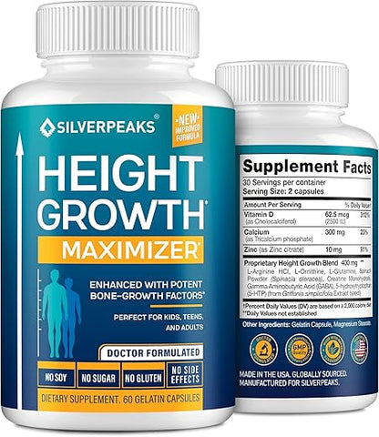 SILVERPEAKS - Cápsulas de Crescimento para Aumentar a Altura – Maximizer de Crescimento em Altura com Cálcio para Fortalecimento Ósseo – Fabricado nos EUA – Suplemento Natural para Aumentar o Crescimento Ósseo – Livre de Crescimento