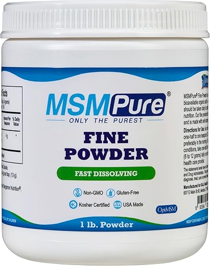 MSMPure MSM – 454g Pó Fino de Cristais de Enxofre Orgânico Destilado para Saúde das Articulações e Pele - KALA HEALTH