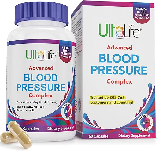 ULTALIFE - Suplemento Avançado para Pressão Arterial – Complexo de Suplementos para Pressão Arterial – Espinheiro, Hibisco, Alho, Forscolina – 14 Vitaminas