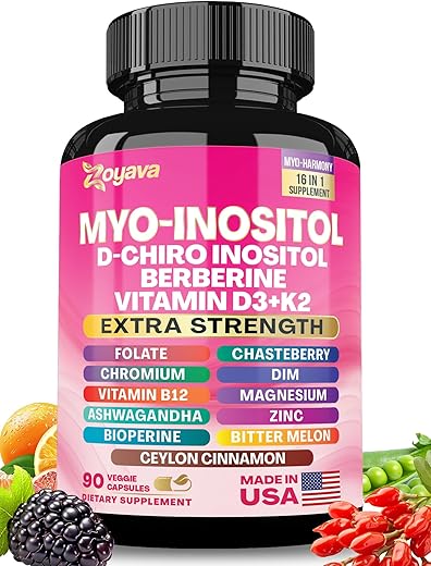 Zoyava - Myo-Inositol 750mg, Berberine 500mg, D-Chiro Inositol 50mg, Folate 400mcg, Chromium 100mcg, Ceylon Cinnamon 200mg, Ashwagandha 100mg, DIM 75mg, Vitex Chasteberry – Fórmula Avançada para Equilíbrio Hormonal e Bem-Estar