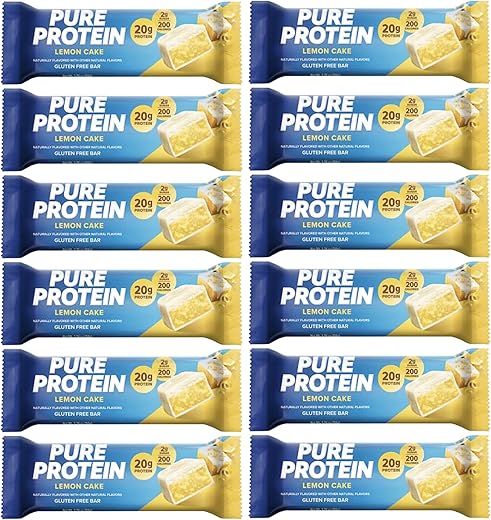 Lulurose - Barras de Proteína Pura, Alto Teor de Proteína, Lanches Nutritivos para Energia, Baixo Açúcar, 50g 12 Unidades Sabor Bolo de Limão
