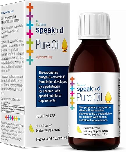 Lifetrients - Óleo de Limão Natural Speak D – 120 ml – Fórmula Pediátrica para Apoiar Crianças com Necessidades Nutricionais Especiais – Enriquecido com Ômega-3, Vitamina E, Vitamina D