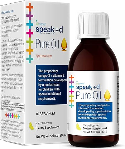 Lifetrients - Óleo de Limão Natural Speak D – 120 ml – Fórmula Pediátrica para Apoiar Crianças com Necessidades Nutricionais Especiais – Enriquecido com Ômega-3, Vitamina E, Vitamina D