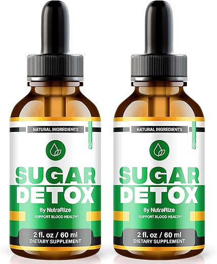 NutraRize - Gotas Detox de Açúcar (2 Pacotes), Desafio Detox de Açúcar 21 Dias, Limpeza Líquida Natural para Iniciantes, Fórmula Premium de Sangue Gotas Avaliações (60 Porções)