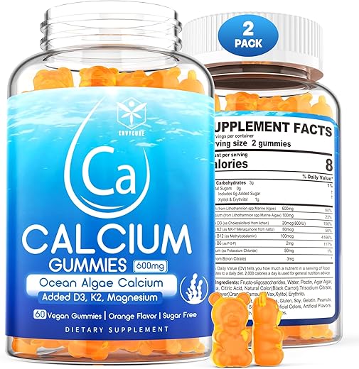 envycure - Suplemento de Cálcio à Base de Algas 600mg, Cálcio de Algas Oceânicas com Vitamina D3, K2, Magnésio, B6, B12 para Fortalecimento Ósseo, Suplemento de Cálcio e Magnésio à Base de Plantas, Sem Açúcar, Marca Ocean Algae