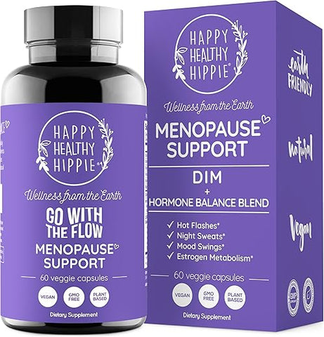 Happy Healthy Hippie - Suporte à Menopausa – Suplemento DIM Probióticos | Estrogênio para Mulheres | Dong Quai para Alívio da Menopausa | Equilíbrio Hormonal para Mulheres | Ondas de Calor, Oscilações de Humor