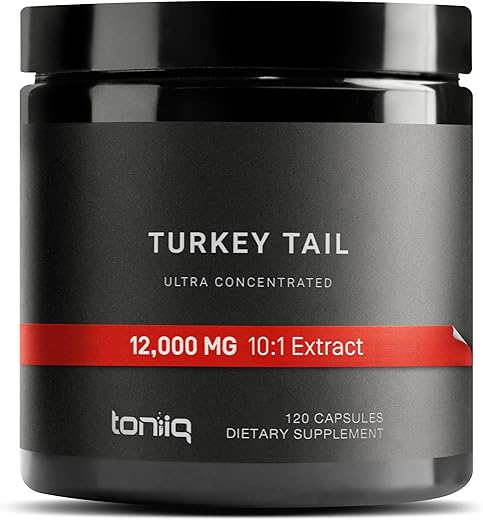 Extrato de Cogumelo Turkey Tail 10x Concentrado 12.000mg – Alta Potência de Beta Glucanas – 120 Cápsulas Vegetais - Toniiq