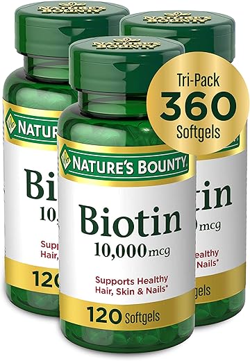 Nature's Bounty - Nature’s Bounty Biotina 10.000mcg: Suporta Cabelos Lindos, Pele Radiante e Unhas Saudáveis – Softgels de Liberação Rápida, 120 Unidades (Pacote com 3)