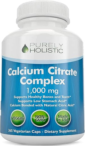 Purely Holistic - Calcium Citrate 1000mg – 365 Cápsulas Veganas com Salsa, Dente-de-leão e Agrião – Sem Vitamina D – Fabricado nos EUA pela