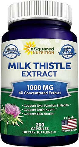 Cápsulas de Cardo de Leite 1000mg-200, Extrato Concentrado 4X 4:1 em Pó de Semente de Cardo de Leite, 1000mg de Extrato de Silimarina para o Fígado - aSquared Nutrition