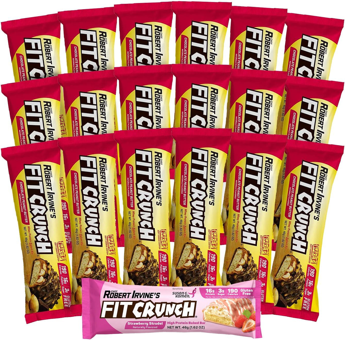 Fit Crunch - FITCRUNCH Barras de Proteína Tamanho Lanche, Criadas por Robert Irvine, Barra Assada de 6 Camadas, 3g de Açúcar