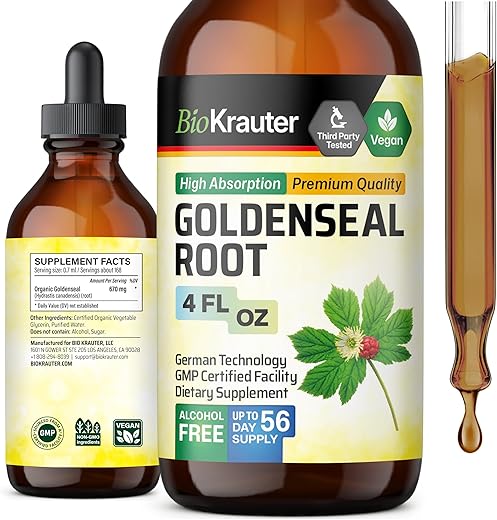 BIO KRAUTER - Extrato Líquido de Raiz de Hydrastis Canadensis – Tintura Vegana de Hydrastis – Suplemento de Erva Hydrastis – Extrato de Hydrastis Livre de Álcool – Gotas de Hydrastis Sem Açúcar – 118 ml