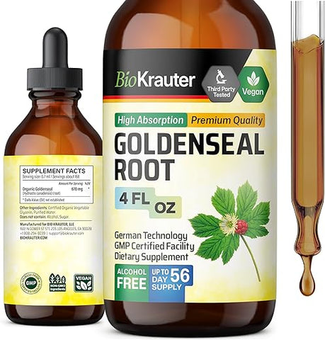 BIO KRAUTER - Extrato Líquido de Raiz de Hydrastis Canadensis – Tintura Vegana de Hydrastis – Suplemento de Erva Hydrastis – Extrato de Hydrastis Livre de Álcool – Gotas de Hydrastis Sem Açúcar – 118 ml