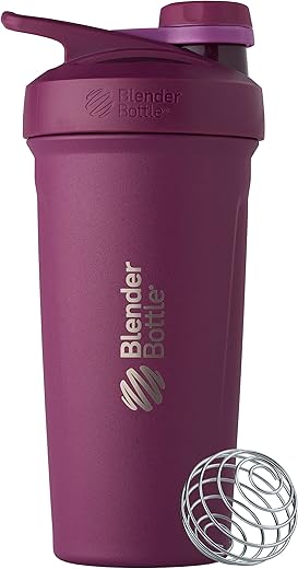 Strada – Garrafa de Água Isolada em Aço Inoxidável com Tampa de Rosca e Misturador de Arame, 24-Ounce (710ml), Roxo - BlenderBottle