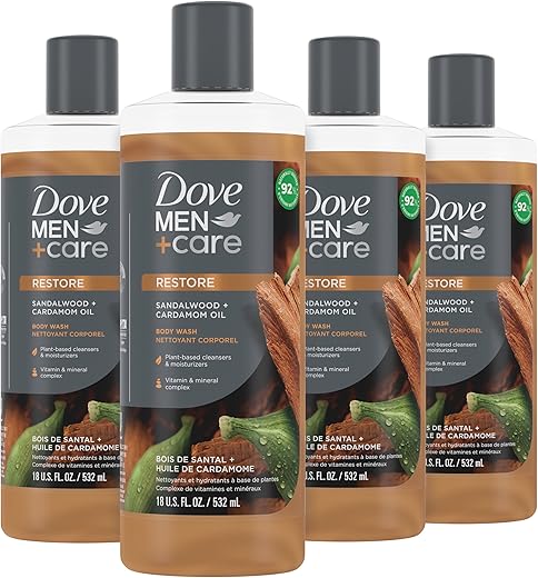 DOVE MEN + CARE - Dove Men Care Sabonete Líquido Corporal Sandalwood Cardamom Oil 4 Unidades para Reconstruir a Pele no Banho com Limpeza e Hidratação à Base de Plantas 532 ml