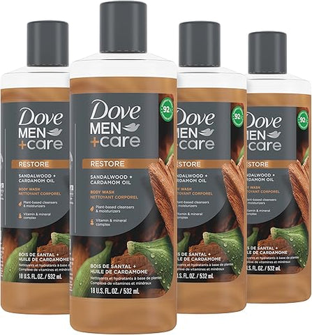 DOVE MEN + CARE - Dove Men Care Sabonete Líquido Corporal Sandalwood Cardamom Oil 4 Unidades para Reconstruir a Pele no Banho com Limpeza e Hidratação à Base de Plantas 532 ml
