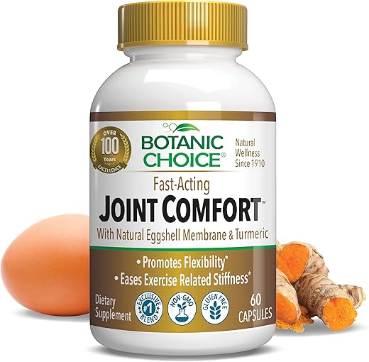 Conforto Rápido para Articulações com Membrana Natural de Casca de Ovo, Curcumina de Cúrcuma, Bioperina - Botanic Choice