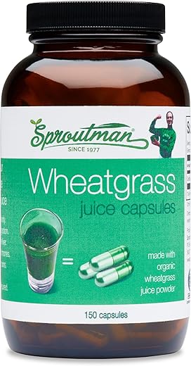 Cápsulas de Pó de Suco de Capim de Trigo Orgânico por Sproutman – 100% Puro Capim de Trigo – Auxilia a Digestão – Rico em Vitaminas, Antioxidantes, Clorofila, Enzimas, Minerais