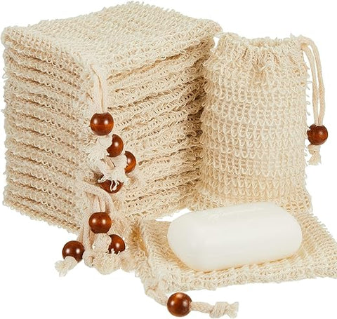 Bolsa de Sisal para Sabonete Cunhill – Pochete de Sabonete Esfoliante com Cordão e Conta de Madeira – Rede Esfoliante para Sabonete Líquido – Secagem e Espuma – Banho e Higiene