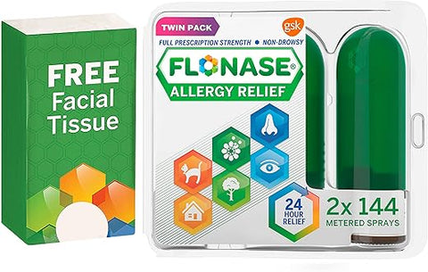 Spray Nasal Alívio de Alergia, 24 Horas Sem Sonolência, Alívio Multissintomas – 144 Sprays (Pacote com 2) + Brinde Lenços - Flonase