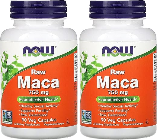 Maca Crua 750mg 6:1, 90 Cápsulas Vegetais (Pacote com 2) – Energia Natural e Equilíbrio Hormonal - NOW Foods