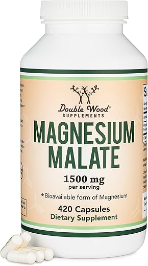 Double Wood Supplements - Cápsulas de Magnésio Malato (420 Unidades) – 1.500mg por Porção (Magnésio Ligado ao Ácido Málico), Testado por Terceiros, Amigável para Veganos, Livre de Glúten por