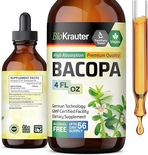 BIO KRAUTER - Bacopa Monnieri Orgânica – Tintura Líquida de Suporte à Saúde Cognitiva – Extrato Herbal Orgânico de Bacopa – Álcool