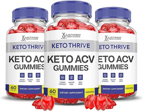 Justified Laboratories - (3 Pacotes) Keto Thrive Gomas de Keto ACV Fórmula Avançada 1000MG Keto Thrive Gomas de Keto Vinagre de Maçã Formuladas com Suco de Romã e Beterraba em Pó B12 Vegano Não GMO 180g