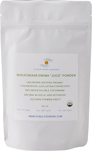 Purelife Enema - Suco em Pó de Enema de Capim de Trigo Purelife – Orgânico – Específico para Enema – 113 g – Desintoxicação do Fígado – Energizador do Sangue – Cura do Cólon – Livre de Glúten