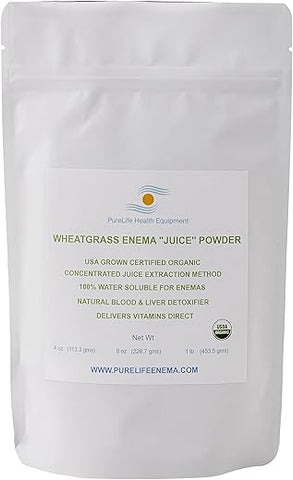 Purelife Enema - Suco em Pó de Enema de Capim de Trigo Purelife – Orgânico – Específico para Enema – 113 g – Desintoxicação do Fígado – Energizador do Sangue – Cura do Cólon – Livre de Glúten