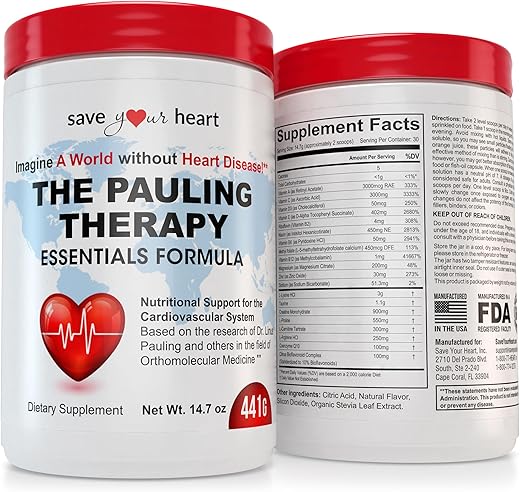 SAVE YOUR HEART - Cardio Health Powder Supplement – Fórmula Essencial da Terapia Pauling (FETP) com Vitamina C, B-12, L-Lisina, L-Arginina, Magnésio, Zinco – 100g