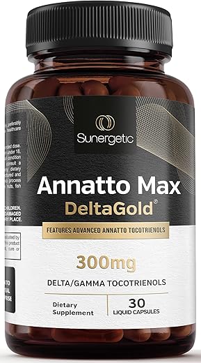 Premium Annatto Tocotrienol – DeltaGold – Vitamina E Tocotrienóis 300 mg – Suporte ao Fígado, Imunidade – 300 g - Sunergetic