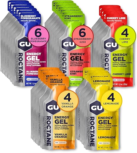 Gel Energético GU Energy Roctane Ultra Endurance, Vegano, Sem Glúten, Kosher e Sem Laticínios para Nutrição Esportiva On-The-Go de Corrida, Ciclismo, Caminhada ou Esqui, Sabores Variados, 24 Unidades