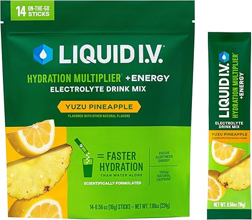 Hydration Multiplier® Energy – Yuzu Pineapple – Pó Hidratante em Sachês | Mistura em Pó de Bebida com Eletrólitos | Prático e Individual | Não-OGM | 1 Pacote (14g) - Liquid I.V.