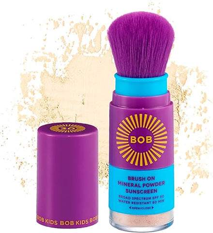 Brush On Block - Protetor Solar em Pó Mineral BOB KIDS FPS 30, Amplo Espectro, Resistente à Água 80 Min, Fácil Aplicação para Crianças e Bebês, Fabricado nos EUA