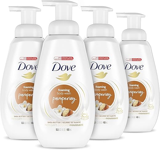 Sabonete Líquido Corporal Espuma Instantânea Manteiga de Karité com Baunilha Quente Pack com 4 com Tecnologia NutriumMoisture Limpa Efetivamente as Bactérias Enquanto Nutre Sua Pele 400ml - Dove