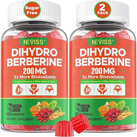 NEVISS - Gomas de Berberina com Dihidroberberina 5X Alta Absorção, Berberina com Canela do Ceilão Ativa AMPK, Melão Amargo, Cúrcuma