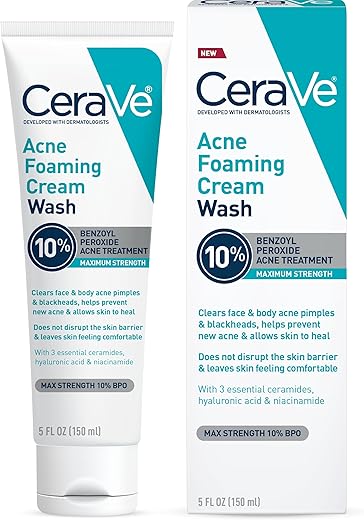 Creme de Limpeza Espumante para Acne | Suave para Rosto e Corpo com Ácido Salicílico 10%%, Ácido Hialurônico e Niacinamida | Tratamento para Acne que Elimina Espinhas, Cravos - CeraVe
