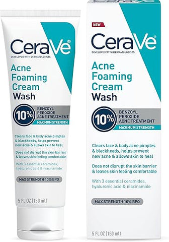 Creme de Limpeza Espumante para Acne | Suave para Rosto e Corpo com Ácido Salicílico 10%%, Ácido Hialurônico e Niacinamida | Tratamento para Acne que Elimina Espinhas, Cravos - CeraVe