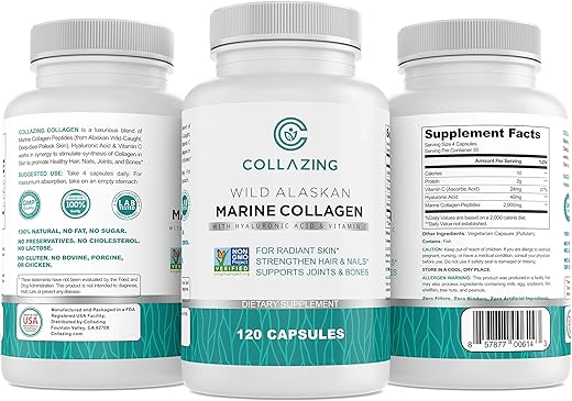 C COLLAZING - Colágeno Marinho Alaskan Wild-Caught com Peptídeos e Ácido Hialurônico – 100g