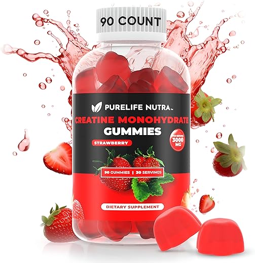 PureLife Nutra - Gummies de Creatina Monohidratada – Aumente a Força – Marca em Destaque
