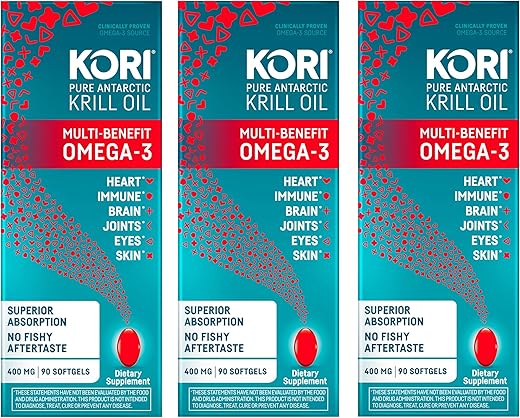 Oil Omega-3 400mg, 270 Mini Softgels | Ômega-3 Multi-Benefícios | Absorção Superior vs Óleo de Peixe, Fácil de Engolir | Kori Krill Oil - Kori Krill