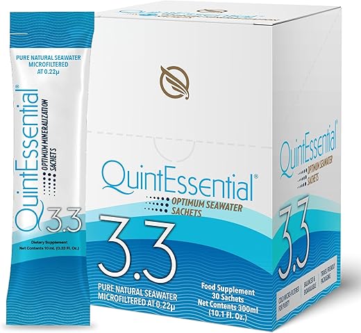 Quintessential 3.3 Sachês – Solução Hipertônica – Pacotes de Hidratação com Água do Mar Filtrada – Minerais Líquidos para Recuperação Muscular, Resistência – Embalagem de Hidratação - Quicksilver Scientific