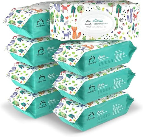 Amazon Brand – Mama Bear Lenços Umedecidos para Bebês Sem Fragrância, Hipoalergênicos, 800 Unidades (8 Pacotes de 100)