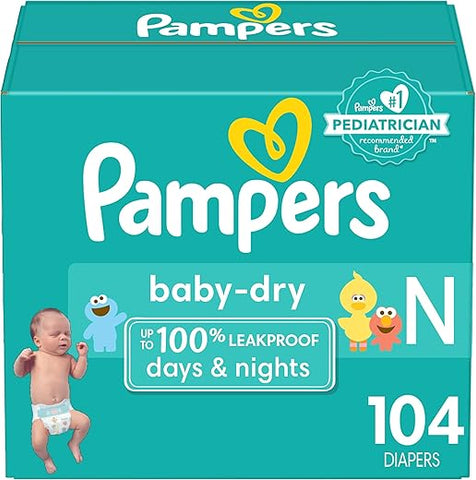 Fraldas Pampers Baby Dry Recém-Nascido – Tamanho 0, 104 Unidades, Fraldas Descartáveis Absorventes