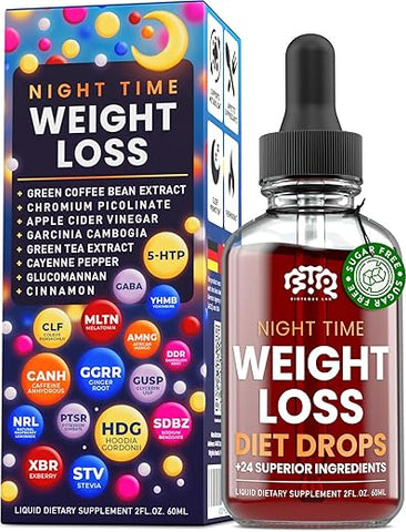 BIOTEQUELAB - Diet Drops para Perda de Peso Noturna – Controle de Apetite, Queimador de Gordura, Estimulador de Metabolismo – Vinagre de Maçã, Canela, Pimenta Caiena