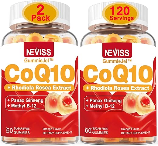 NEVISS - Gomas Preenchidas de CoQ10-200mg 400mg sem Açúcar – 4 Meses de Fornecimento – c/ 2000mg de Rhodiola