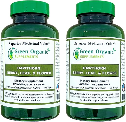 Green Organic Supplements - Cápsulas de Espinheiro Branco, Folha, Flor, Suplemento de Espinheiro Branco Contém 90 Cápsulas, Ervas Naturais de Espinheiro Branco para Saúde Cardiovascular